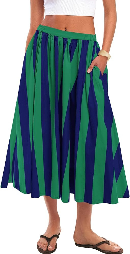 Pleated A Line Design, Elastic Waistband and Side Pockets, Lightweight Long Skirt for Beach, Vaca... | Amazon (US)