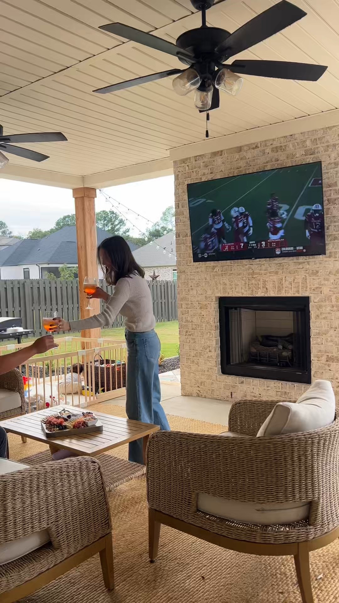#ad Our porch is officially the place to be on game days 🍂 Thanks Roku and Target for making it so easy - the 65” Hiro Roku TV is a great value price without sacrificing quality, simple to use, and packed with fun features for the whole family to enjoy 😊
 #RokuPartner #TargetPartner #Target #liketkit 

#LTKGiftGuide #LTKHome #LTKmomlife