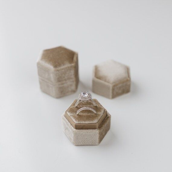 Fawn Hexagon Velvet Ring Box Double Slot Wedding Engagement - Etsy | Etsy (US)