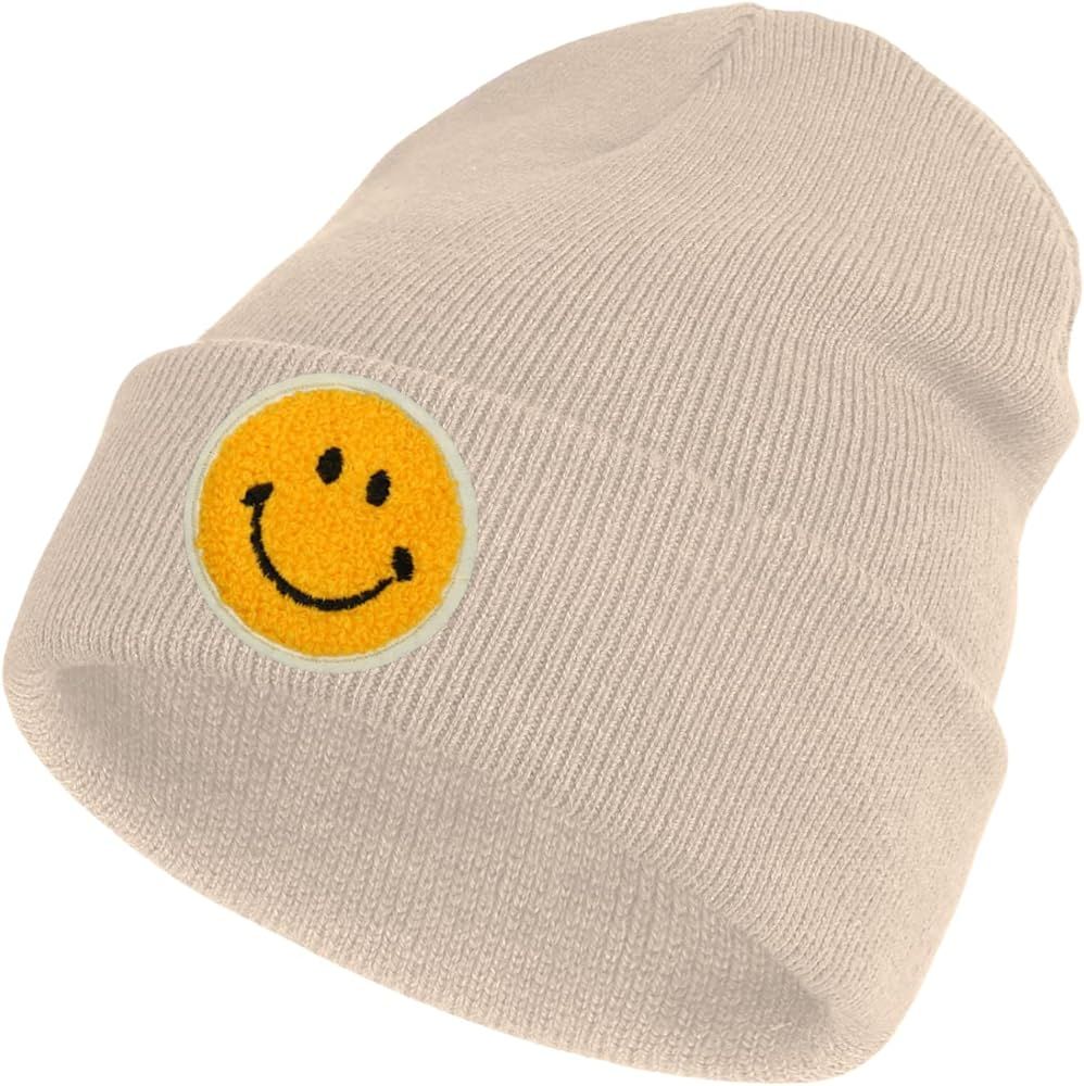 Amazon.com: lycycse Womens Beanies for Winter Knit Smile Face Beanie Hat Embroidered Cuffed Slouc... | Amazon (US)