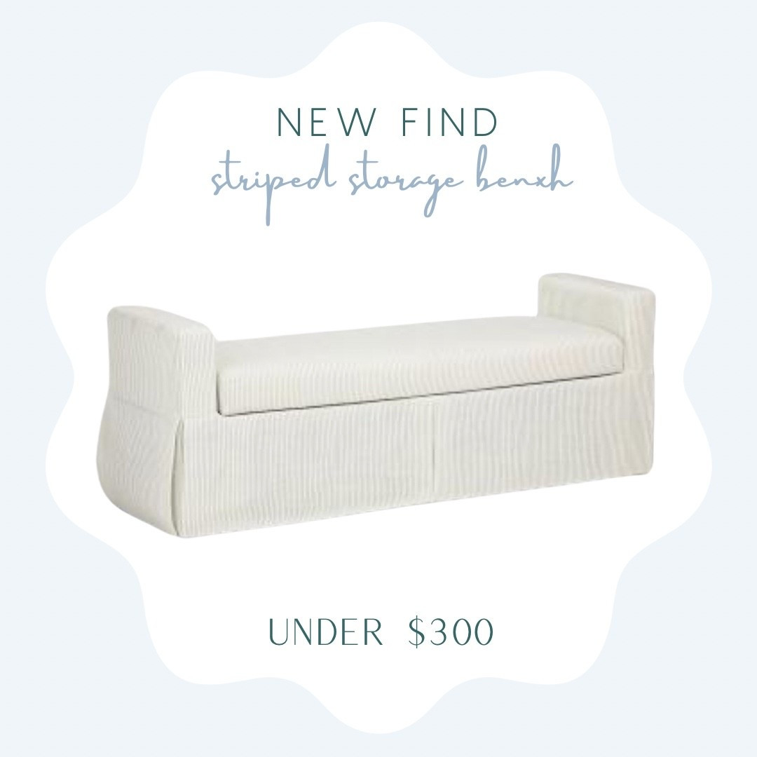 Green and white striped storage bench under $300!