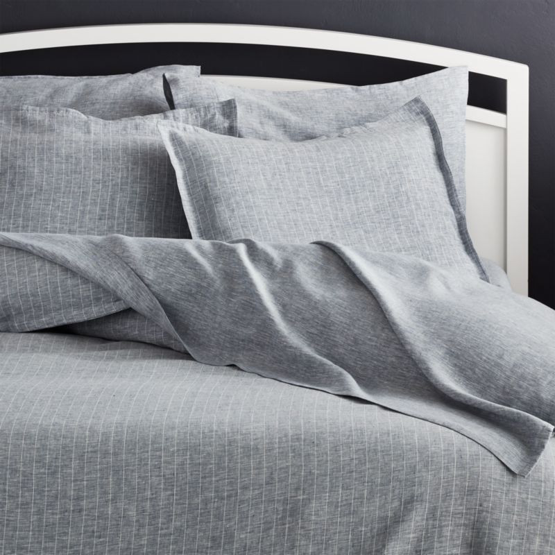 Pure Linen Pinstripe Blue Duvet Covers and Shams | Crate and Barrel | Crate & Barrel
