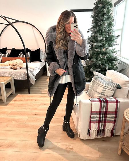 In a medium sweater, faux fur lined coat and leggings with jewel boots for winter from Amazon - all fits TTS.

#LTKHoliday #LTKSeasonal #LTKunder50