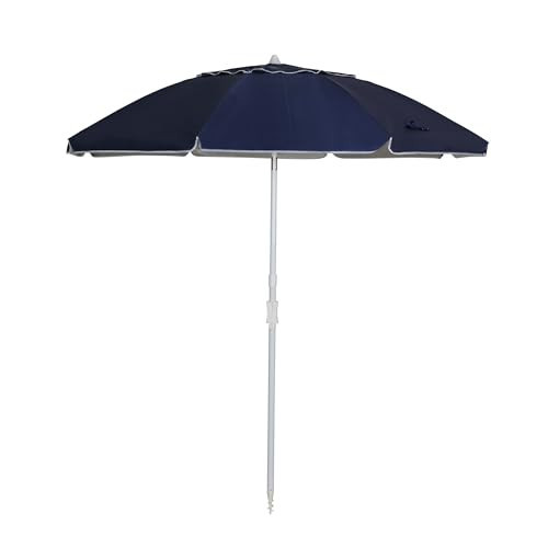 Bayside21 Beach Umbrellas for Sand Heavy Duty Wind Portable,7ft Outdoor Umbrella with Sand Anchor,Tilt and UV 50+ Protection, Includes Carry Bag for Beach, Patio, and Garden,Polyester Fabric with Silver Coating, Navy Blue | Amazon (US)