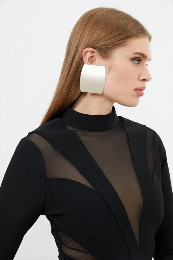 Figure Form Bandage Mesh Detail Knit Top | Karen Millen UK + IE + DE + NL