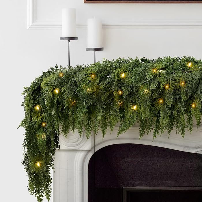 2PCS 6FT Pre-lit Christmas Cedar Garland with 60 Lights, Full 160 Pine Tips, Realistic Garland Ar... | Amazon (US)