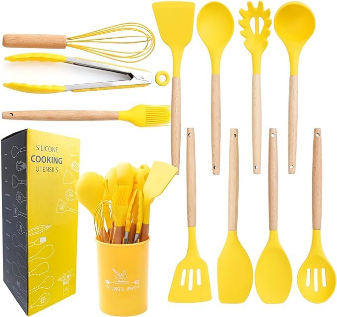 mossFlos Kitchen Cooking Utensils Set, 12 pcs Non-Stick Silicone Cooking Kitchen Utensils with Ho... | Amazon (US)