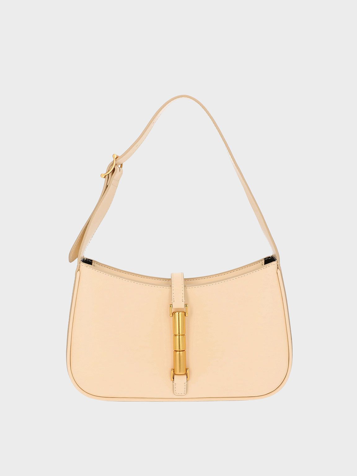 Beige Cesia Metallic Accent Shoulder Bag | CHARLES & KEITH | Charles & Keith EU