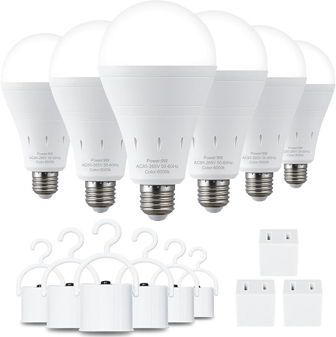 6 Pack Rechargeable Emergency Light Bulbs, Battery Powered LED Light Bulb 6000K Daylight E26 120 ... | Amazon (US)