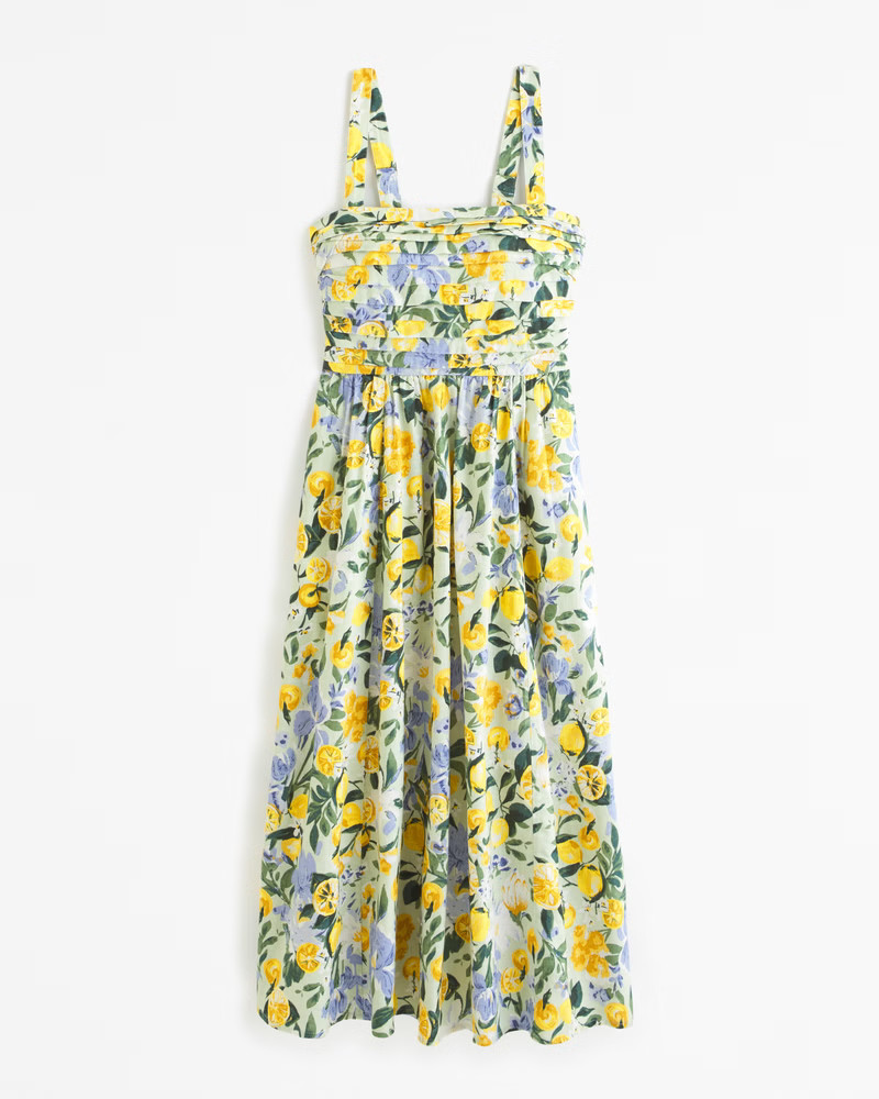 Emerson Linen-Blend Wide Strap Midi Dress | Abercrombie & Fitch (US)