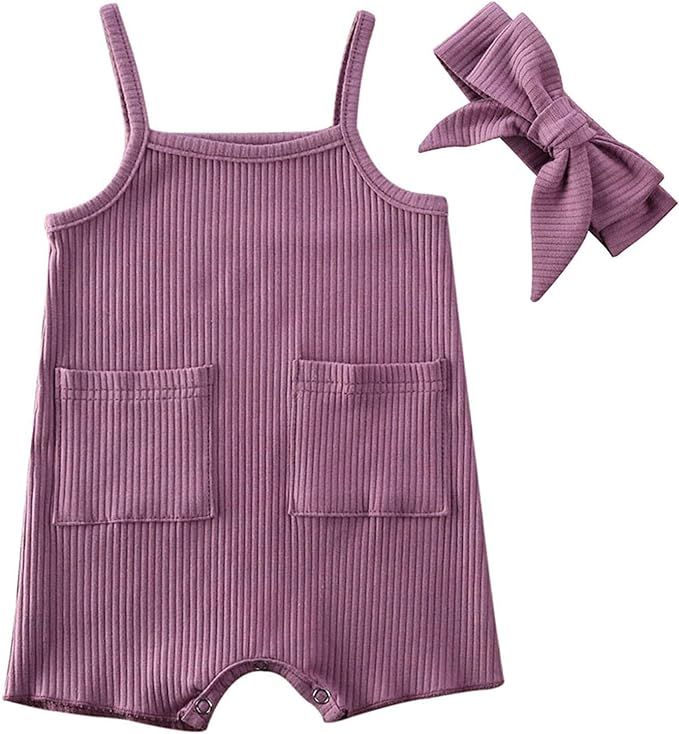 Baby Girl Boy Romper Bodysuit Solid Plain One Piece Jumpsuits Sleeveless One Piece Baby Clothes O... | Amazon (US)