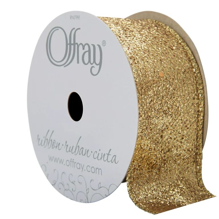 Offray Ribbon, Gold 1 1/2 inch Wired Edge Metallic Ribbon, 9 feet | Walmart (US)