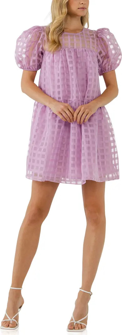 English Factory Gridded Puff Sleeve Dress | Nordstrom | Nordstrom