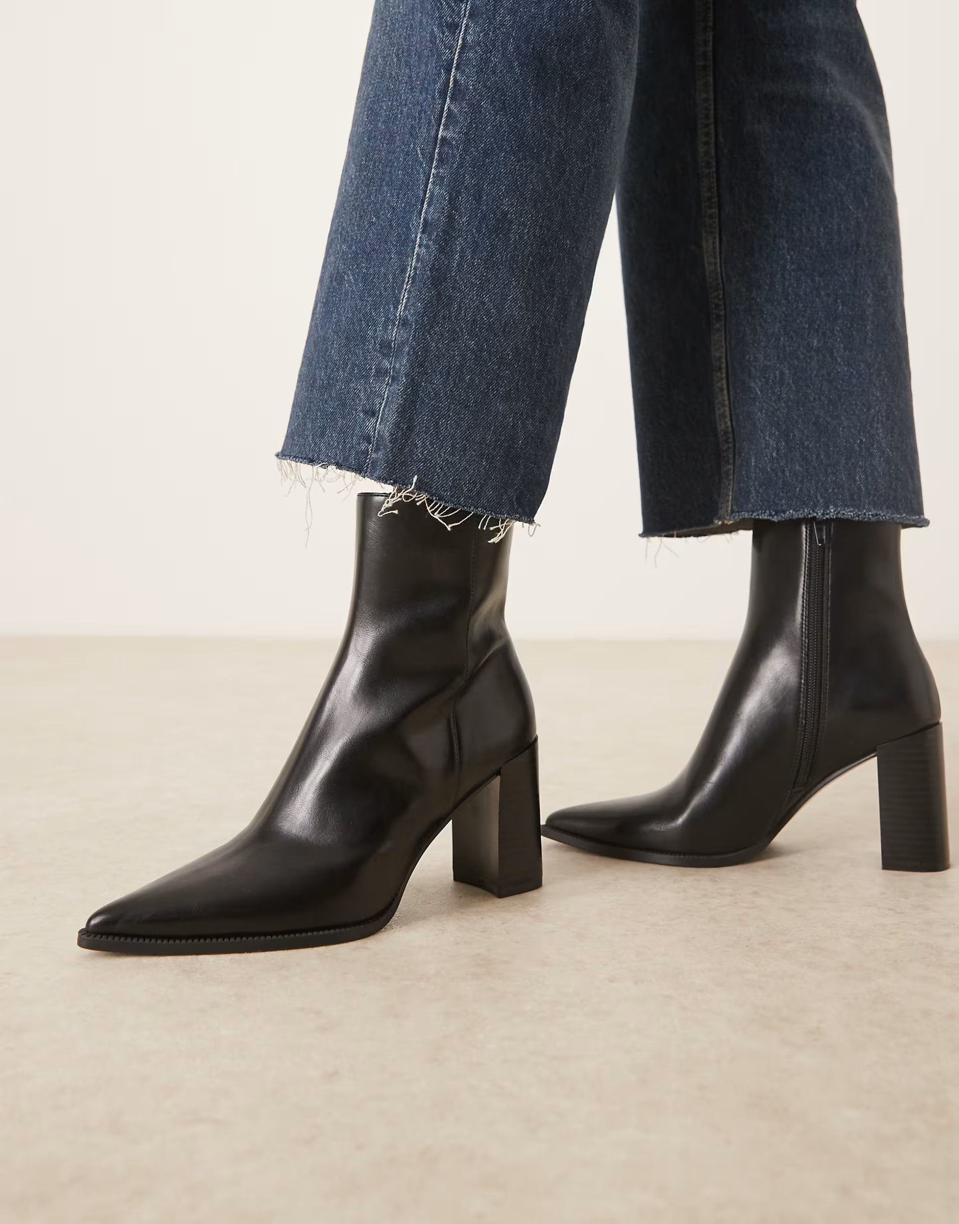 Mango faux leather pointed heeled ankle boot in black | ASOS | ASOS (Global)