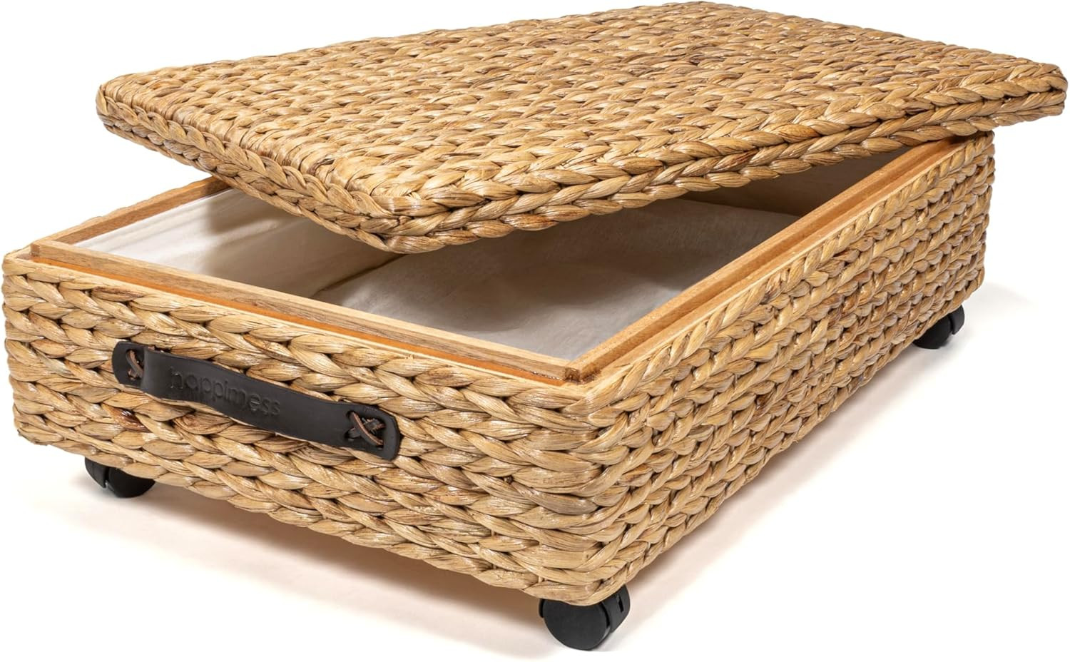 happimess BSK1006A 26.38" Chett Minimalist Hand-Woven Hyacinth/Wood Underbed Storage Bin with Whe... | Amazon (US)