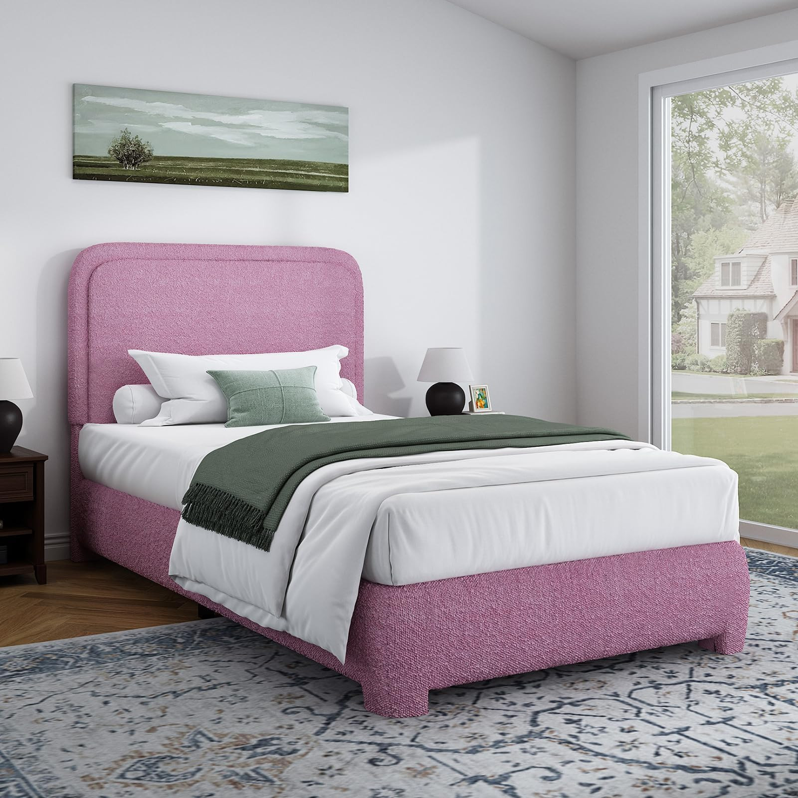 BarnFurin Twin Size Bed Frame, Boucle Upholstered Platform Bed Frame with Headboard, Modern Style... | Amazon (US)