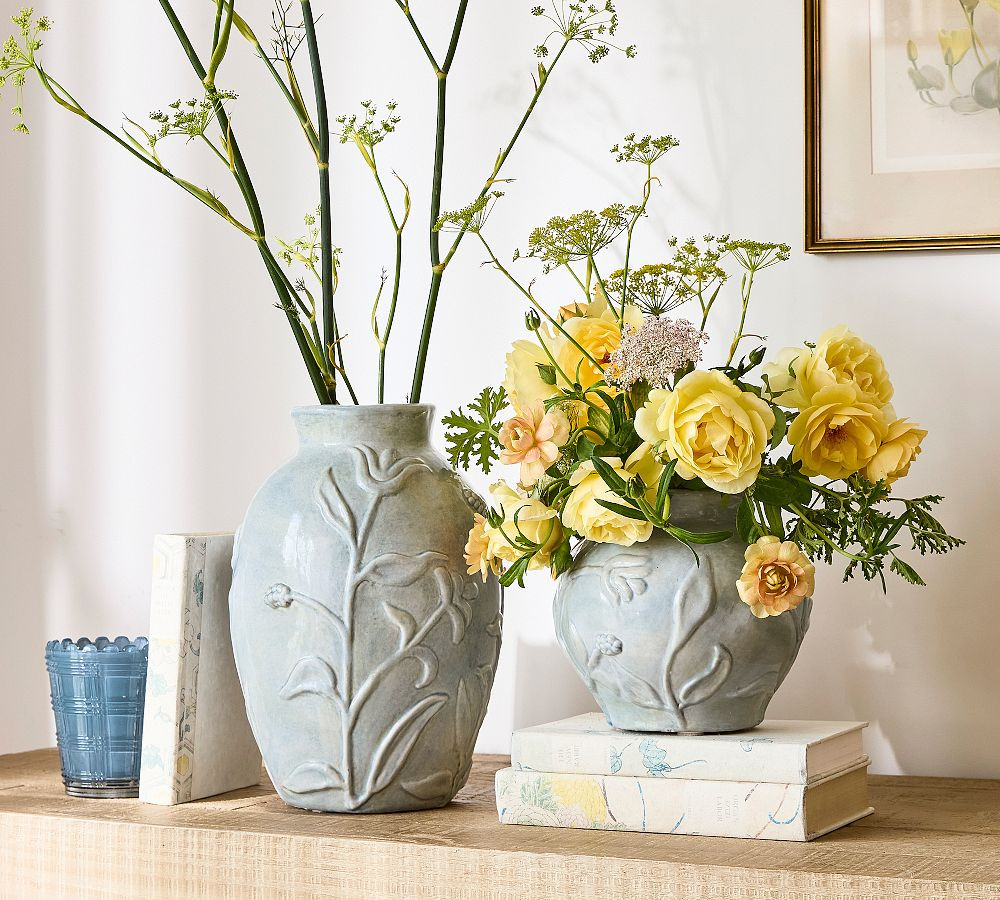 Floral Dusty Blue Vase | Pottery Barn (US)