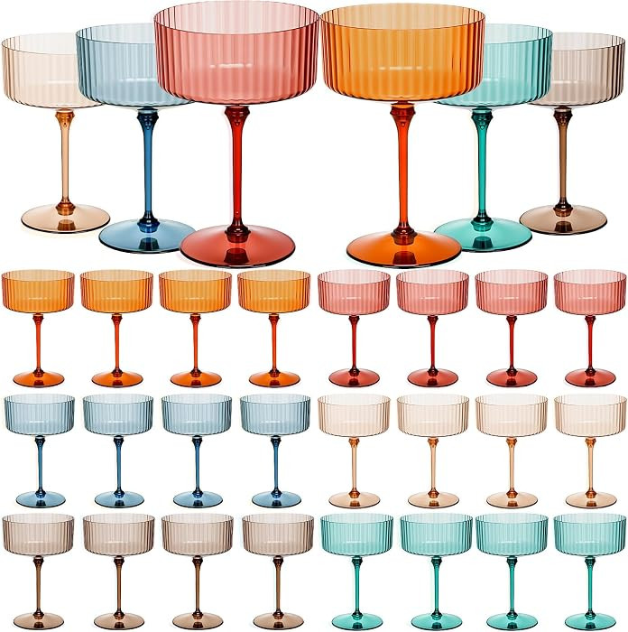 Jingmore 24 Pcs Ribbed Martini Glasses 10 oz Disposable Plastic Vintage Ribbed Coupe Glasses Unbr... | Amazon (US)