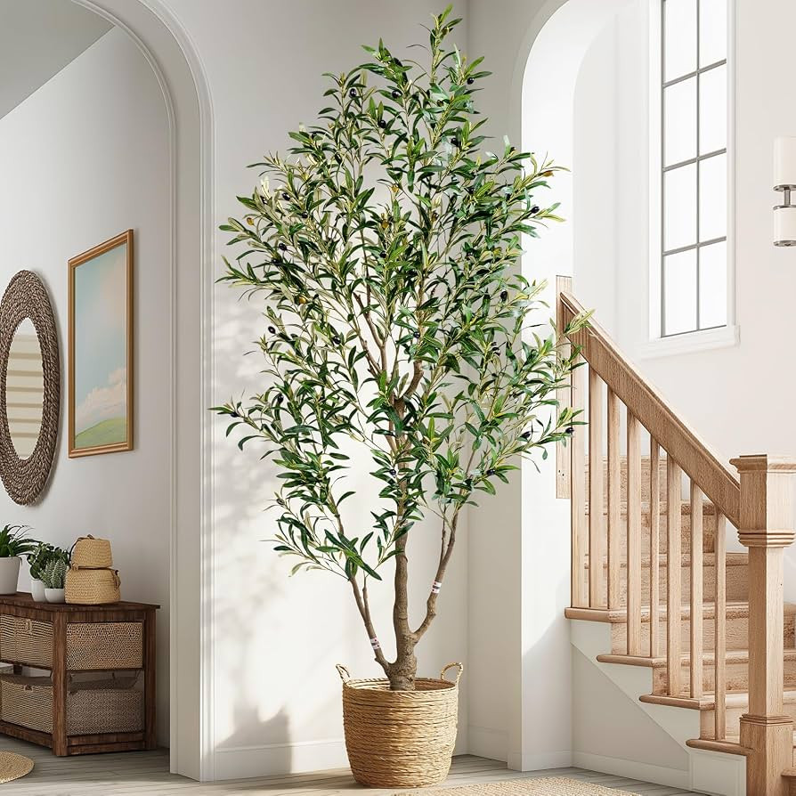 6ft Faux Olive Tree with White Pot & Moss, Artificial Olive Tree Indoor Outdoor, PE/PVC Leaves, R... | Amazon (US)