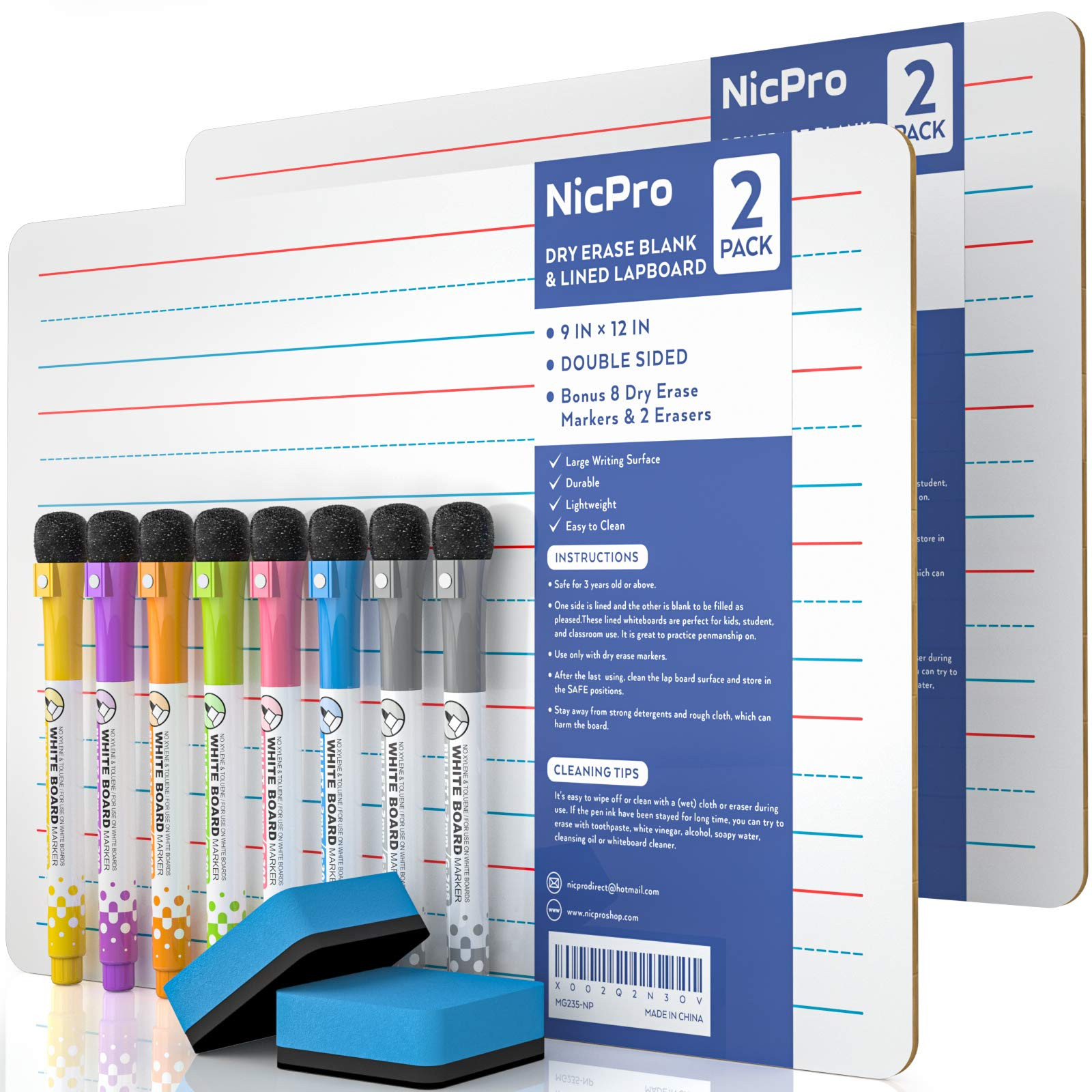 Nicpro Dry Erase Lap Board 9 x 12 inches 2 Pack Ruled Kid Double Sided Blank & Lined Small Lapboa... | Amazon (US)
