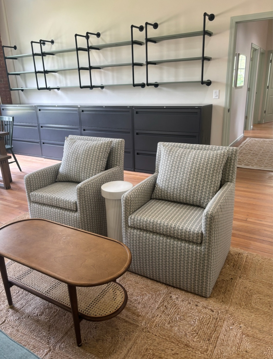 More office progress. Love these slim skirted chairs 