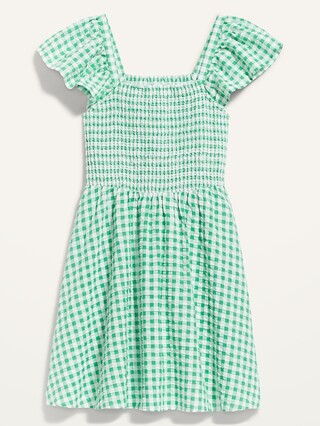Flutter-Sleeve Fit & Flare Smocked Seersucker Mini Dress for Women | Old Navy (US)