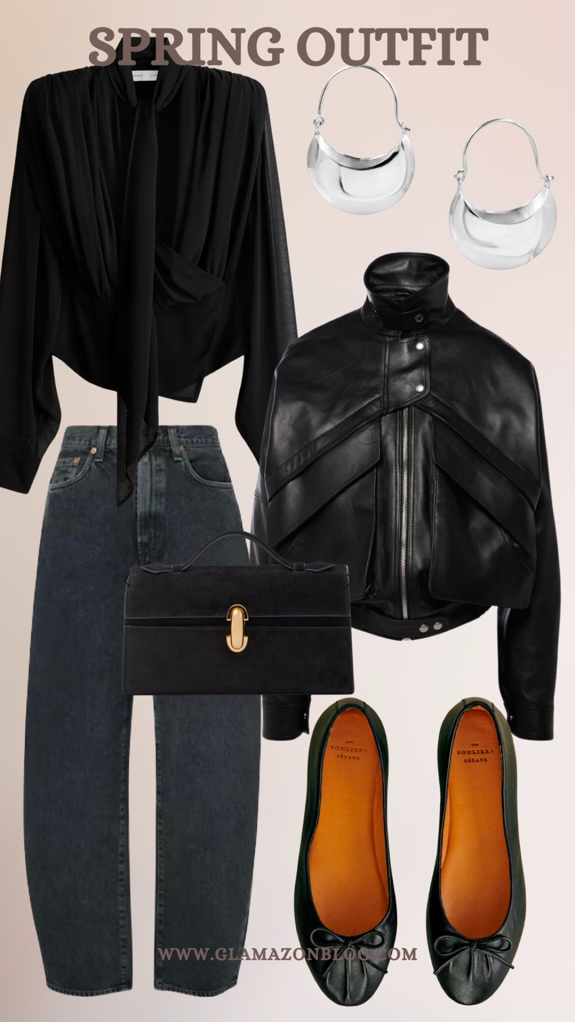All black outfit, sezane shoes, magda Butrym jacket, leather jacket, savette bag, chiffon blouse 

#LTKuk #LTKspring #LTKeurope