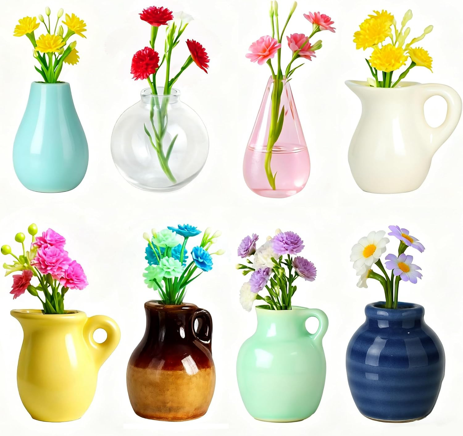 Renmxj 8 Pcs Refrigerator Magnets - Cute Mini Ceramic Vase Fridge Magnets with Artificial Flowers... | Amazon (US)