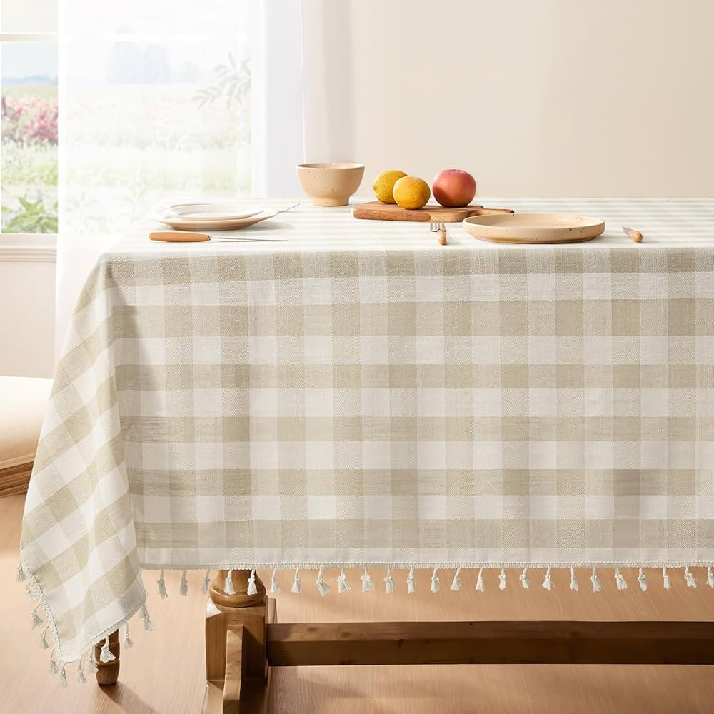 Softalker Checkered Tablecloth Rectangle, Heavy Weight Linen Cotton Gingham Outdoor Table Cloth w... | Amazon (CA)