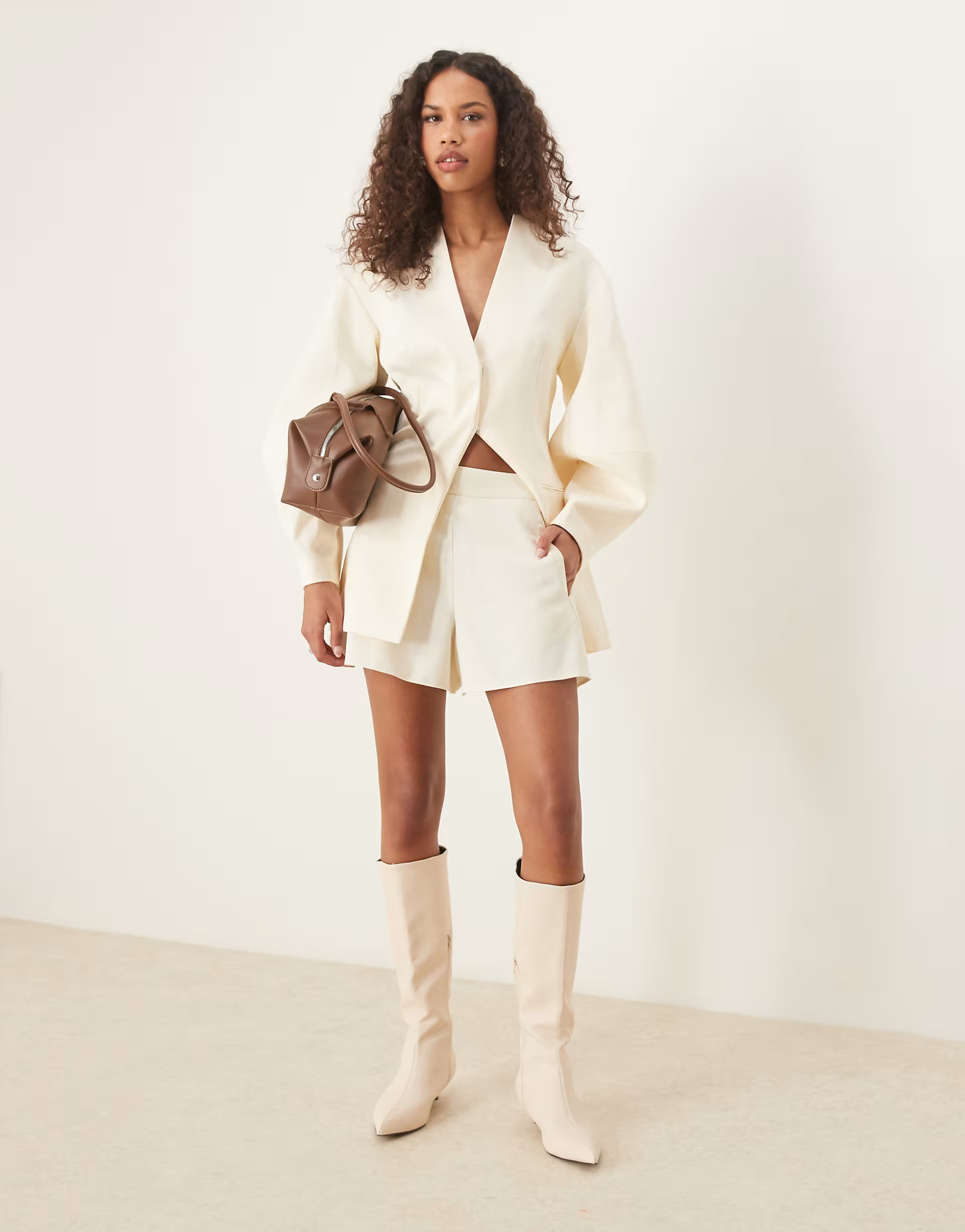 ASOS DESIGN tailored linen look boxer shorts in buttermilk | ASOS (Global)