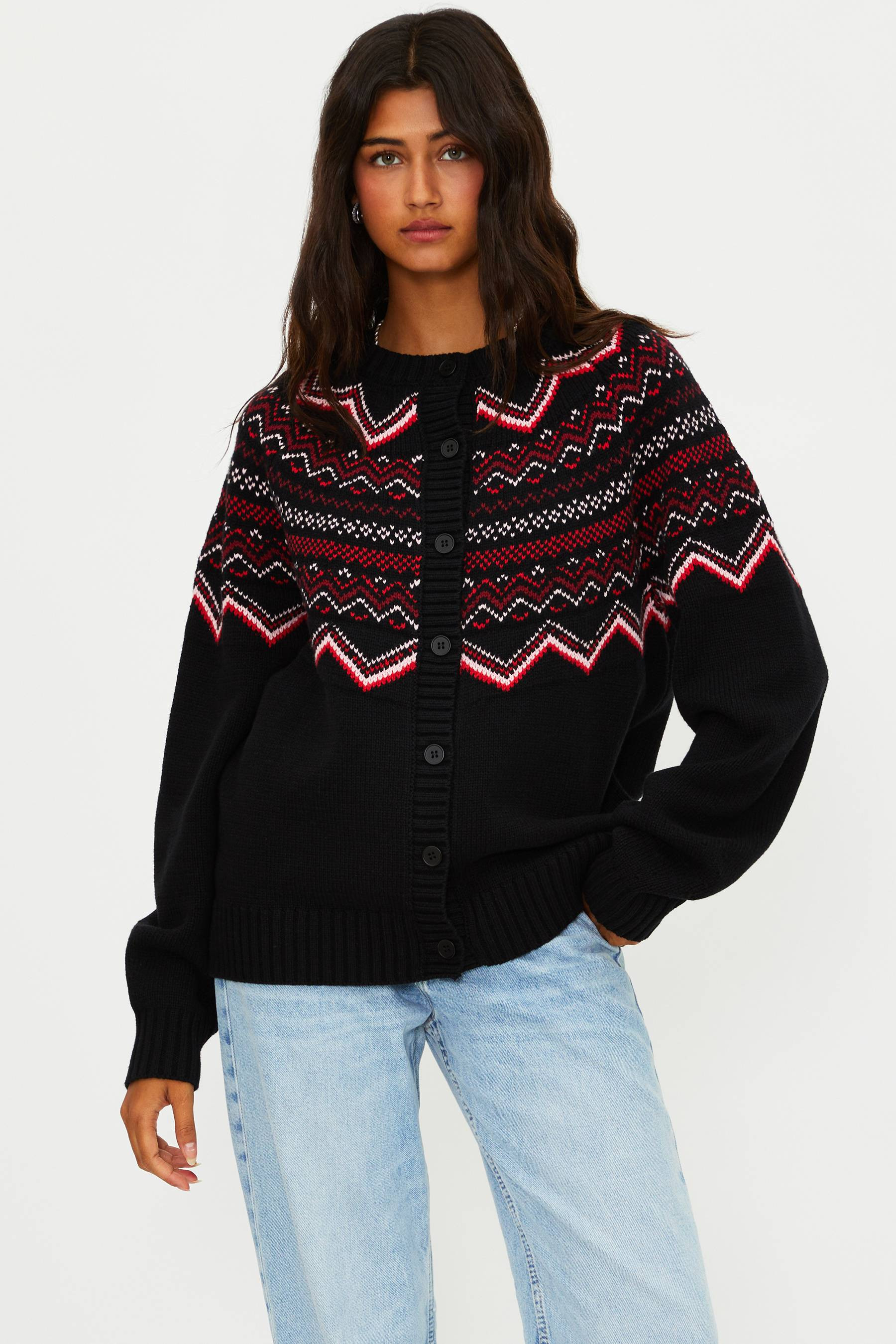 Anthropologie X Beach Riot Seraphine Cardigan Black Cheers Fairisle | Beach Riot