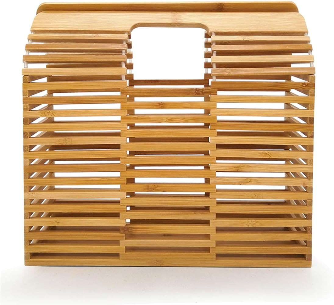 Women Bamboo Purse Handmade Handbag Wooden Tote Straw Bag | Amazon (US)