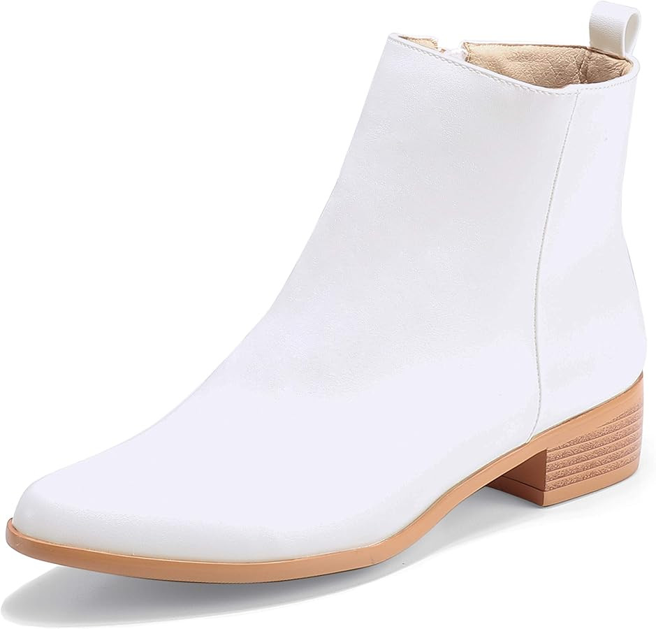 IDIFU Women's Romy Classic Pointed Toe Ankle Boots Side Zipper Low Block Heel Dress Booties | Amazon (US)