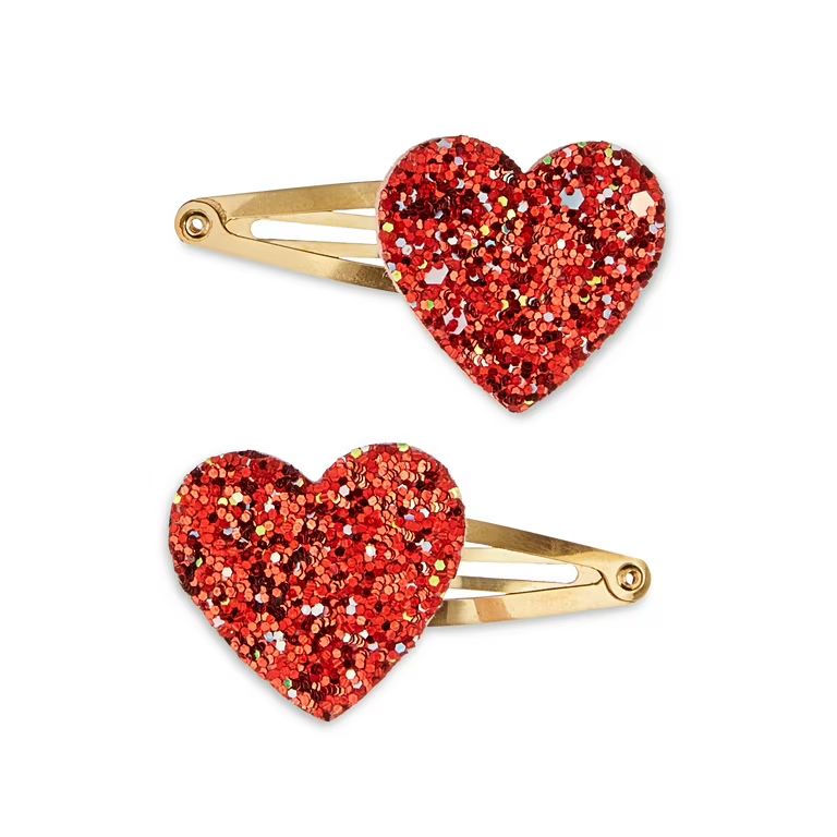 Valentine's Day Glitter Heart Hair Clips., Ages 3+, 2 Pack, by Way To Celebrate | Walmart (US)