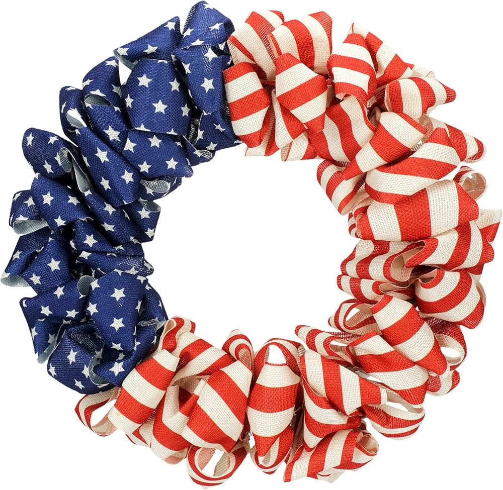 16 Inch Patriotic Wreath for Front Door American Flag Wreath 4th of July Wreath Decoration Indepe... | Amazon (US)