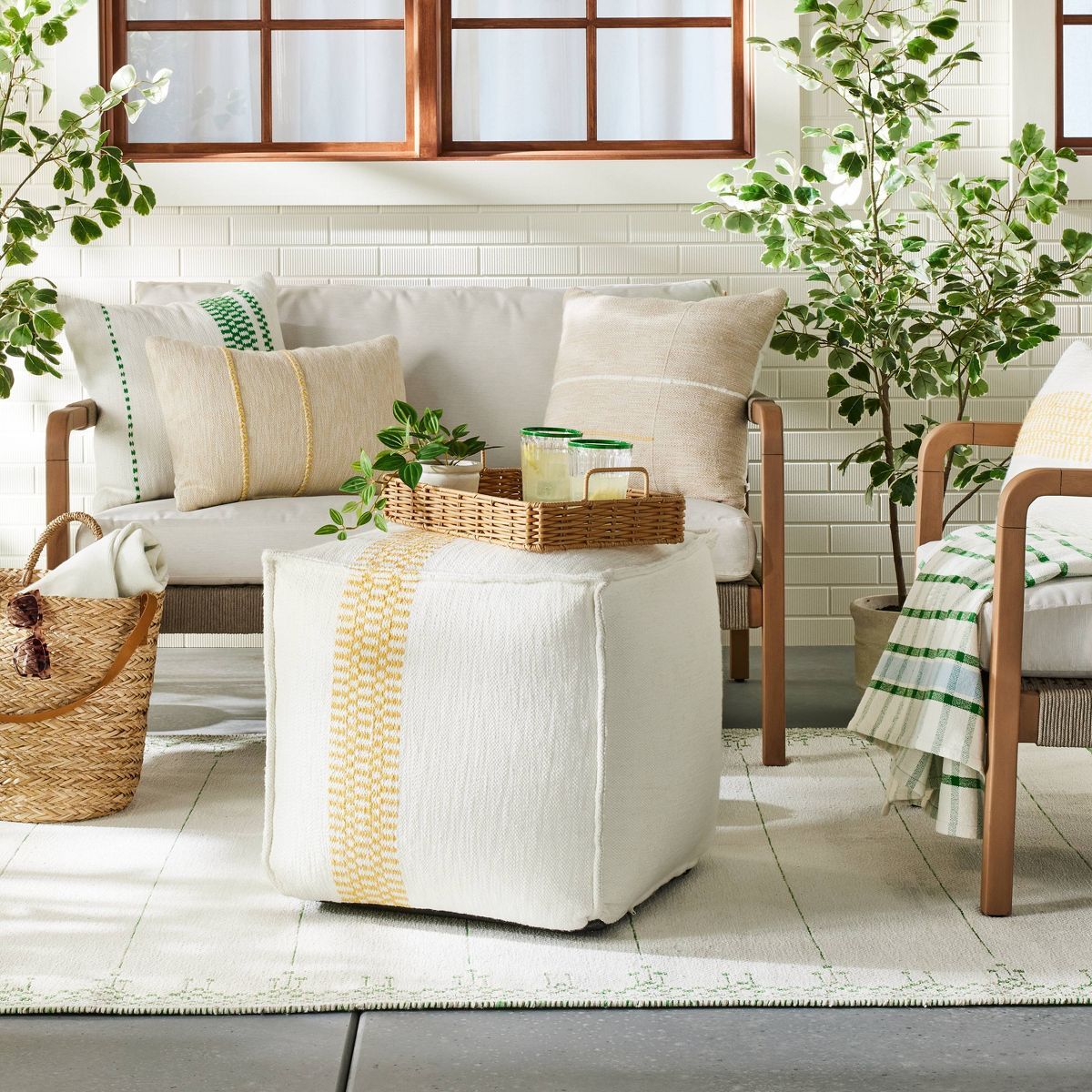 Checkered Stripe Indoor/Outdoor Ottoman Pouf - Hearth & Hand™ with Magnolia | Target