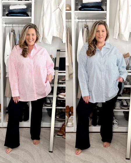 Plus Size Outfits from Anthropologie! Wearing the same Good American jeans in a 2X here. These tunic button up tops are so cute. I have the 2X in both and they run large but I love that! 

#LTKSeasonal #LTKplussize #LTKstyletip