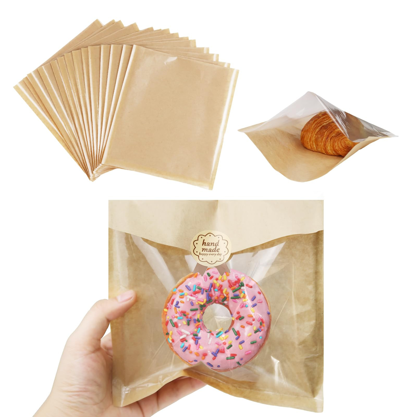 Bakery Bags Visible Dessert Bags with Window, Greaseproof Heat Seal Kraft Paper, Suitable Baked G... | Amazon (US)