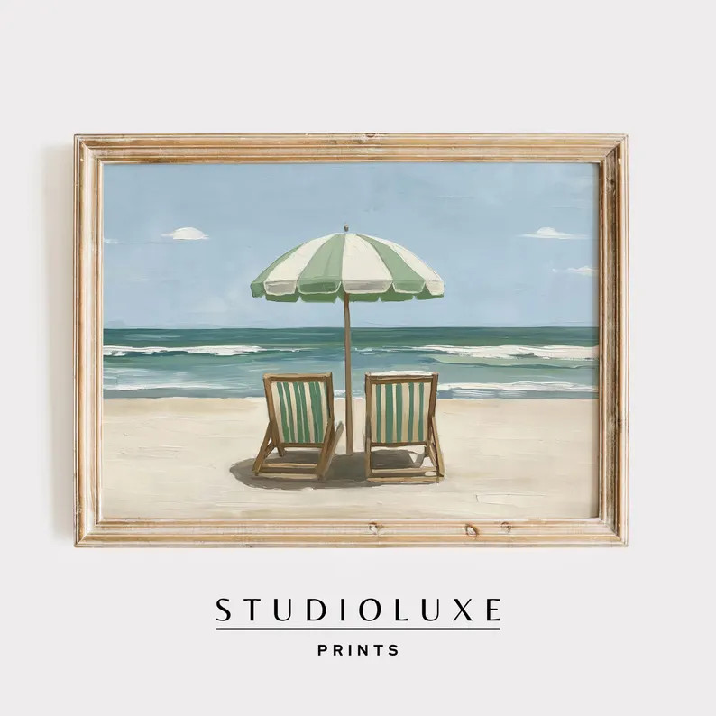 Sage Green Beach Chairs Print: Coastal Landscape Painting (digital Download) - Etsy | Etsy (US)