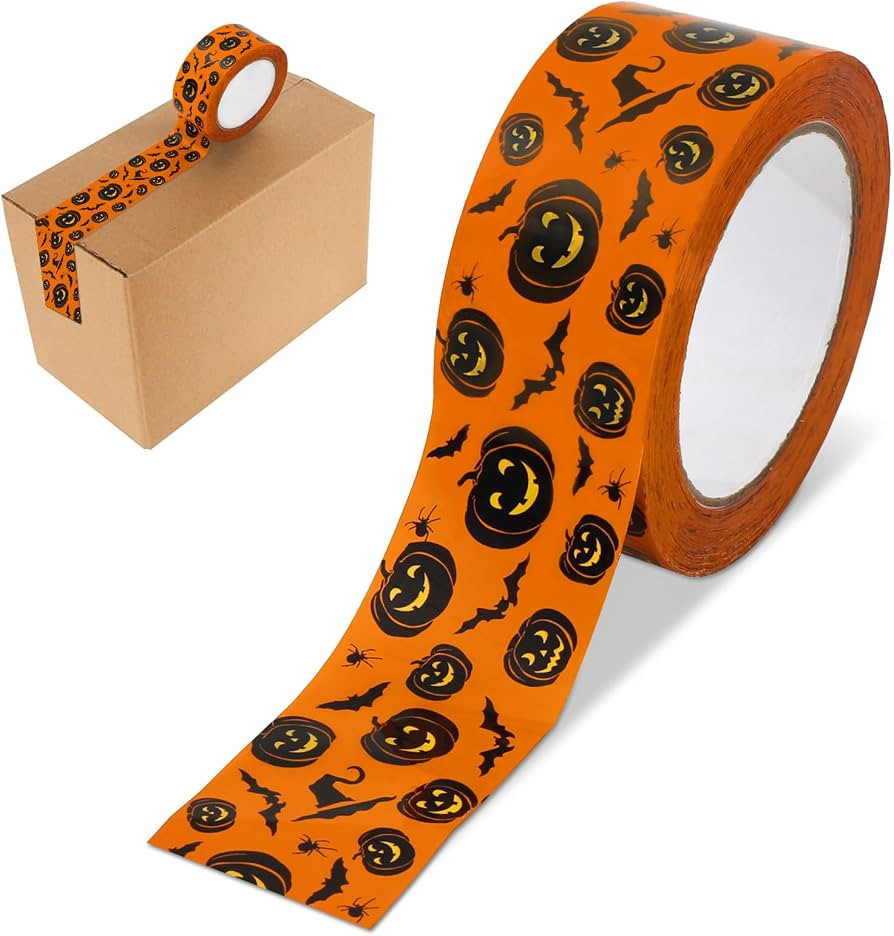 JarThenaAMCS 109 Yard Halloween Packing Tape Orange Black Pumpkin Bat Decorative Sticky Gift Wrap... | Amazon (US)