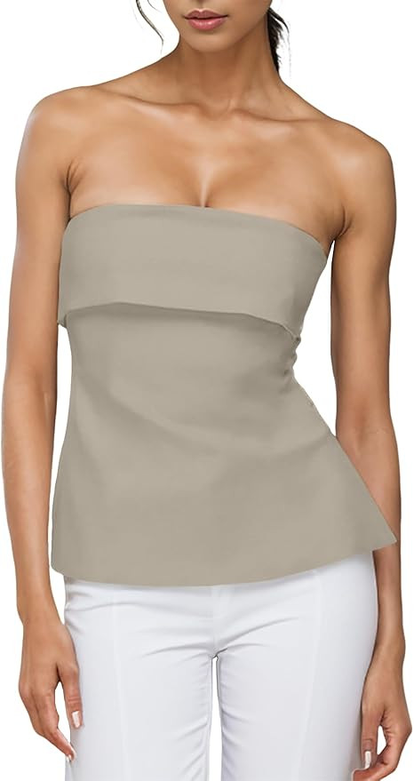 Strapless Tube Tops for Women Backless Going Out Bandeau Top Sexy Trendy Off Shoulder Side Split ... | Amazon (US)
