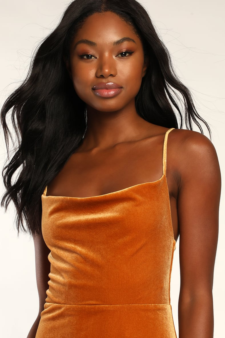 Immensely Impressive Marigold Yellow Velvet Cowl Neck Maxi Dress | Lulus (US)