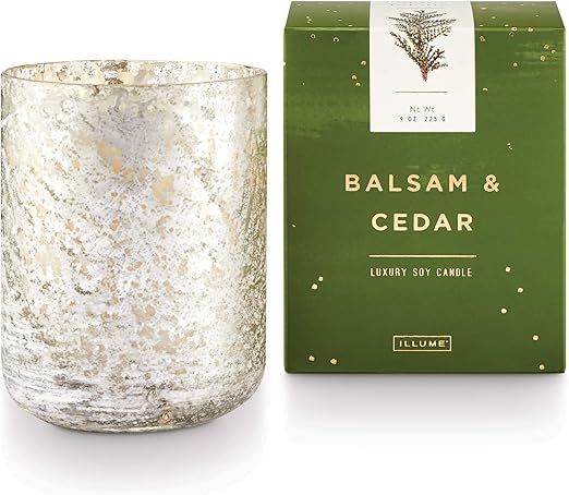 Illume Noble Holiday Collection Balsam & Cedar Small Luxe Box Sanded Mercury Glass, 9 oz Candle, ... | Amazon (US)