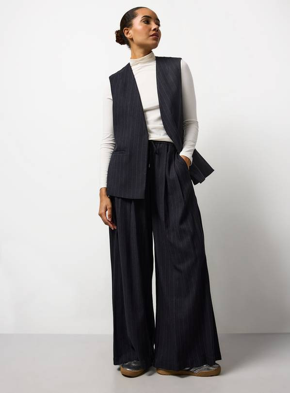 Navy Pinstripe Wide Leg Palazzo Co-ord Trousers 20R | Tu Clothing