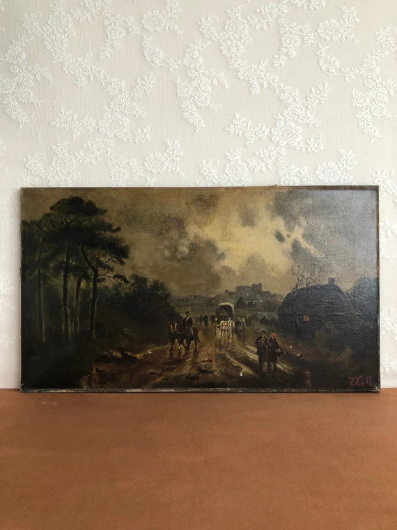 Moody Oil Painting Dark Winter Scenery Horse and Carriage | Etsy | Etsy (US)