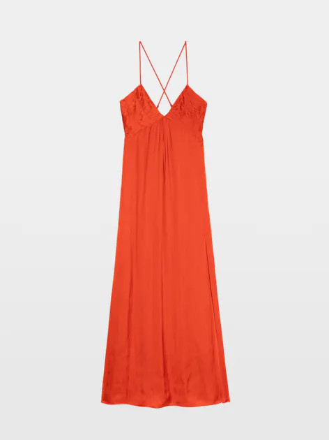 Long Satin Tangerine Pleated Dress | Zadig&Voltaire | Zadig et Voltaire (US)