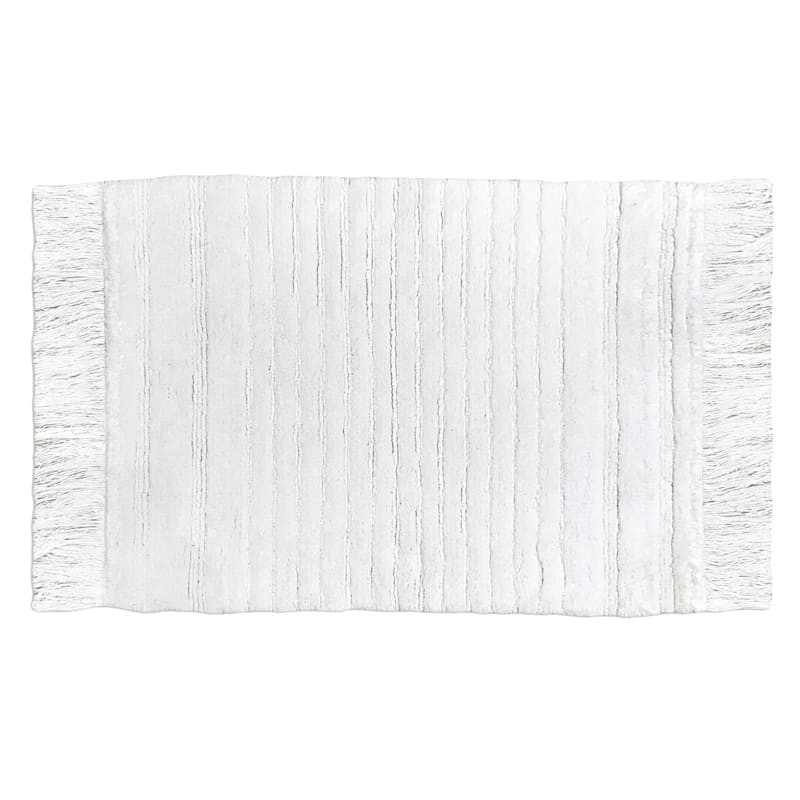 Grace Mitchell White Solid Striped Fringe Bath Mat, 20x30 | At Home