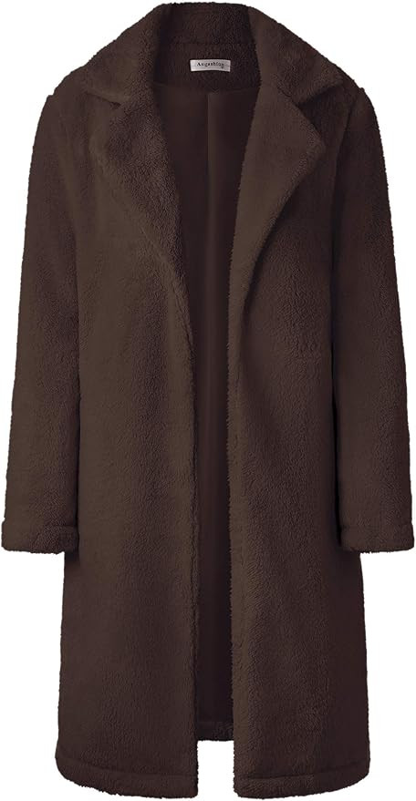 Angashion Women's Fuzzy Fleece Lapel Open Front Long Cardigan Coat Faux Fur Warm Winter Outwear J... | Amazon (US)