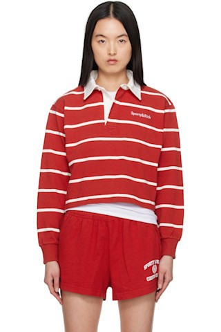Sporty & Rich - Red & White Serif Logo Rugby Polo | SSENSE