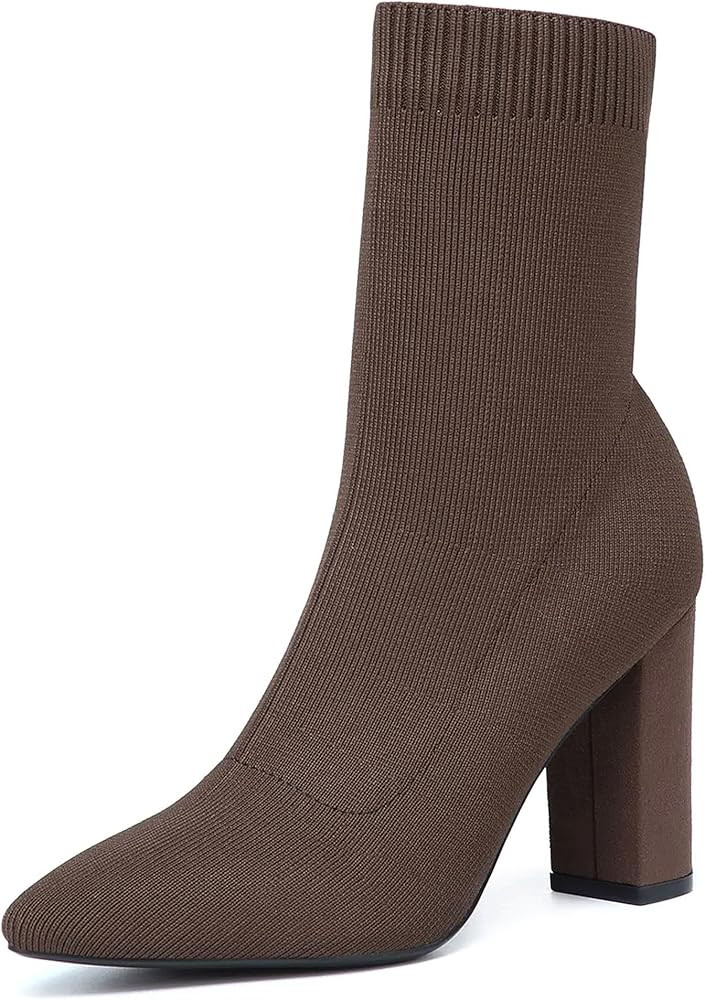 NEWBELLA Mousse FIT - Botines minimalistas de tacón grueso con punta puntiaguda para mujer | Amazon (US)